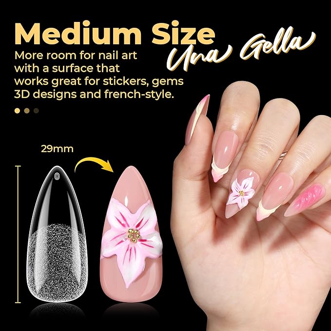 UNA GELLA Halloween Stiletto Gel Nail Tips 600Pcs, Medium Stiletto Press on Nails Almond Shape Pre Etched Full Cover Soft Gel Nails Tips for Nail Extensions Art DIY Salon 12 Sizes at Home