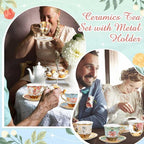 Teenyyou Set of 12 Tea Cups and Saucers Tea Party Decorations Floral Porcelain - Image 6