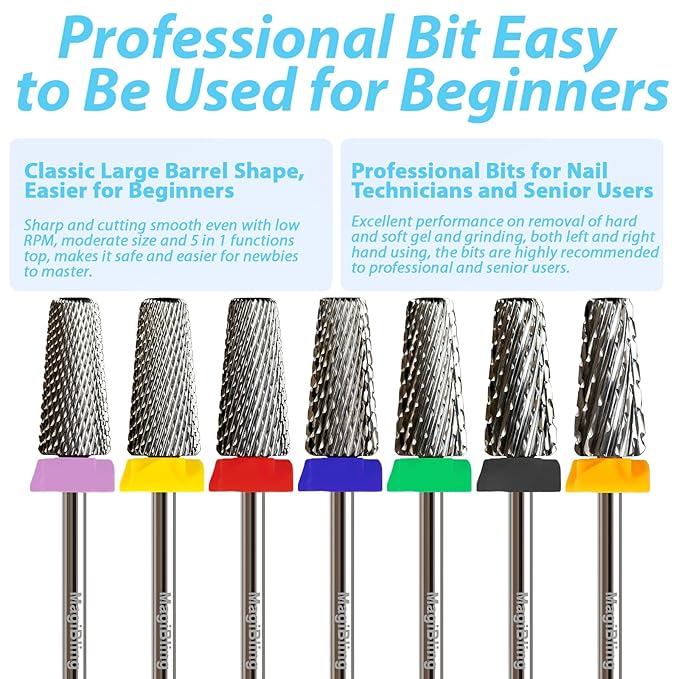 Cross Cut 5 in 1 Tapered Barrel Nail Drill Bits, Professional 3/32'' Safety Tungsten Carbide Bits, Two-way Rotation, Manicure Pedicure Cuticle Gel Removal Polishing, Medium.