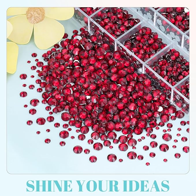 6100Pcs Resin Rhinestones for Crafting with 2Pcs 10ml B7000 Jewelry Glue, 1 Box Flatback Crystals Diamond (Dark Red) for Bedazzling Crafts DIY Nail Art，Non Hotfix Gems for Clothing Shoes Tumblers