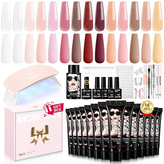 Morovan Poly Gel Nail Kit: All-in-One Beginners Practice Set With Mini Lamp & Slip Solution For DIY Nail Extension Gel Kit Starter At Home User Friendly & Salon Results Path From Beginners To Master