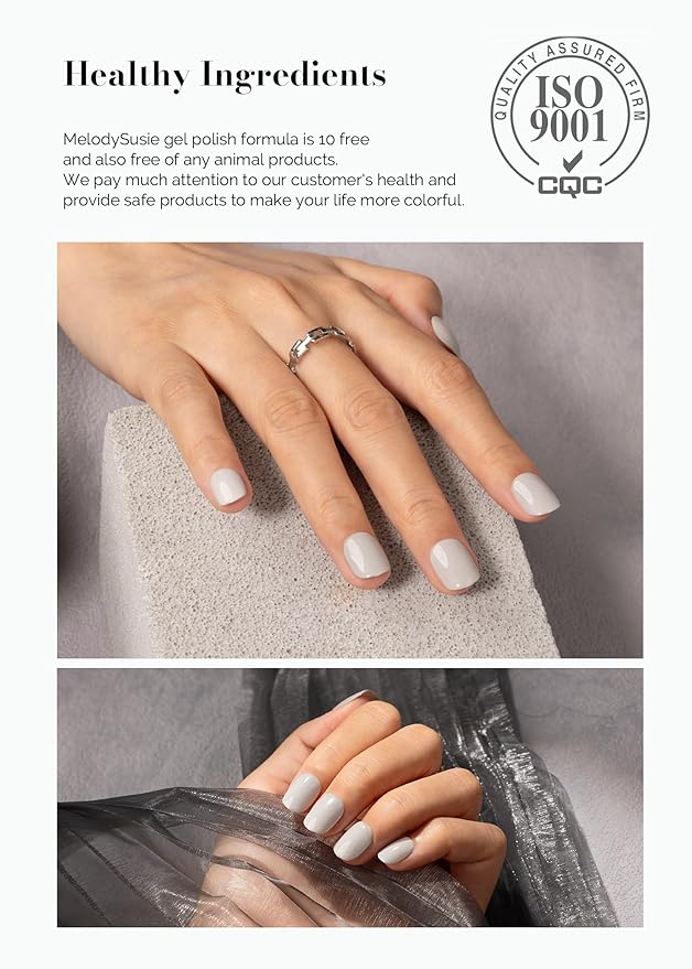 MelodySusie 30PCS Semi Cured Gel Nail Strips, Gray, Salon Quality, Long Lasting, Easy to Apply and Remove, Includes 2 Prep Pads, Nail File and Wooden Stick