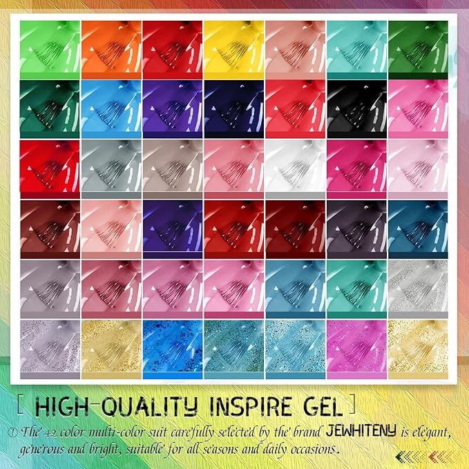 JEWHITENY 45 PCS Gel Nail Kit with 42 Colors Nail Polish Set Green Blue Red Pink Collection Gifts for Women