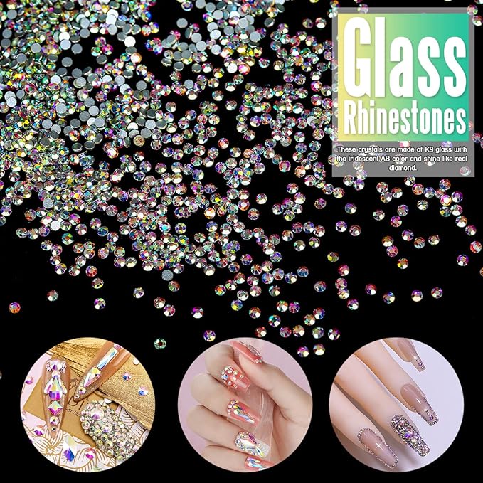 Novani 2880pcs Rhinestones, Flatback Loose Gemstones Glass Rhinestones for Clothes Shoes Crafts Makeup Nail Art and DIY Decorations(SS3, Crystal AB)