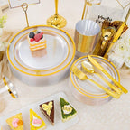 WELLIFE Clear and Gold Plastic Plates, Dinnerware Set - Image 4