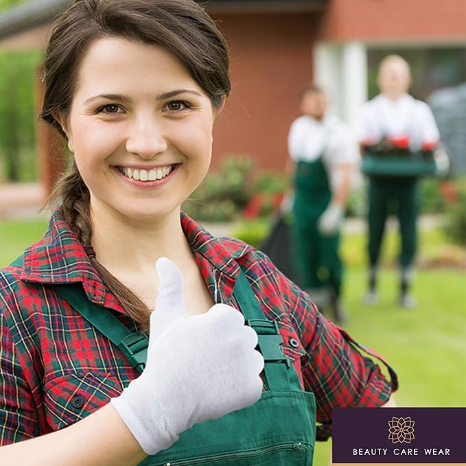 Care Wear White Cotton Gloves for Dry Hands - Overnight Eczema Moisturizing Lotion Treatment - 20 XL Jersey Glove Liners