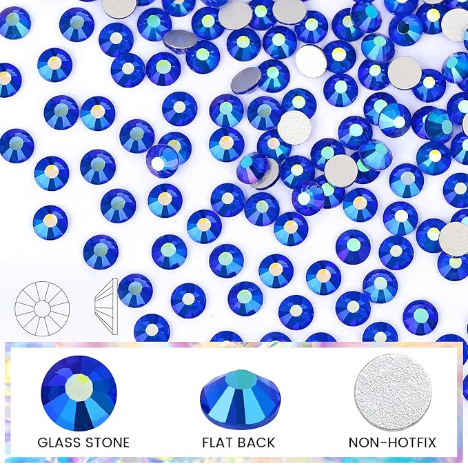 Novani Rhinestones 3000Pcs Flatback Crystal Round Loose Gemstones Glass Rhinestones for Crafts Makeup Nail Art Clothes Shoes DIY Decorations(SS8, 2.3-2.5mm,Sapphire AB)