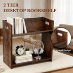 Desktop Bookshelf, 2 Tier Desk Shelf Organizer, Wood Office Tabletop Bookcase - Image 3