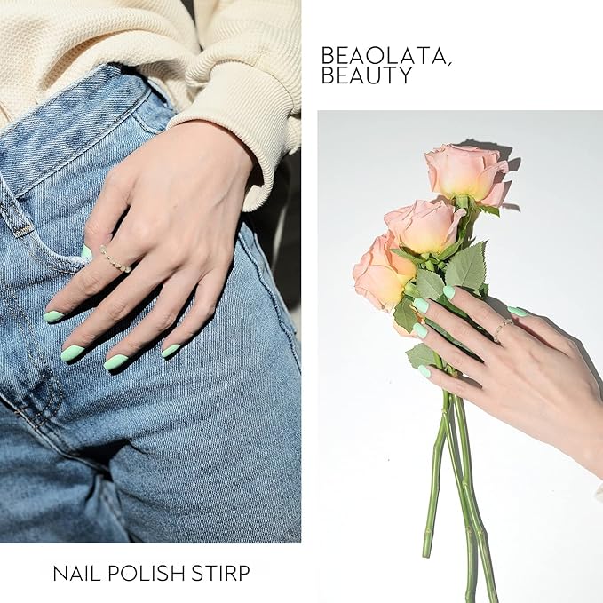 Nail Polish Strips, 32PCS Salon Quality Wraps, Long Lasting Gel Nail Stickers for Women Easy Apply& Remove (Light Blue Mint)