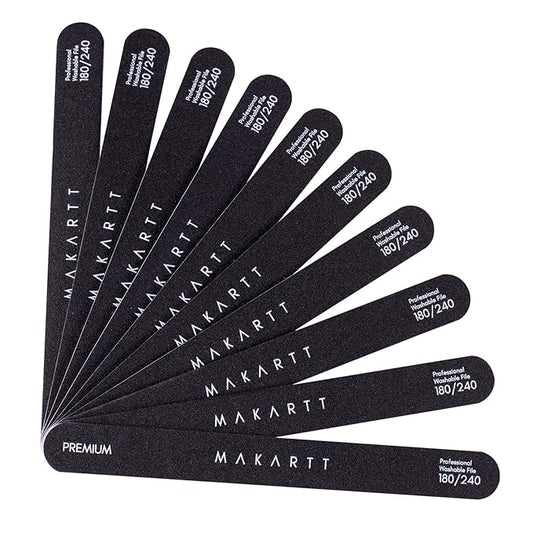 Makartt Nail File, 180/240 Grit Emery Boards for Nails, 10pcs Professional Washable Dual Sides Filer Kit for Natural Nails, Gentle Filing & Ultra-Fine Shining Manicure Tools