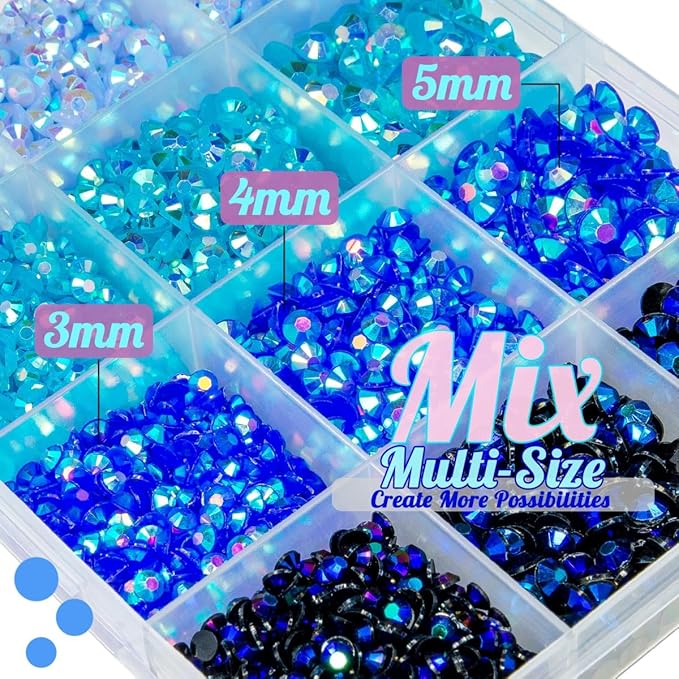 Blue Jelly Resin Rhinestones Bulk 3mm 4mm 5mm Flatback Royal Blue Stones for Crafting Non-Hotfix Teal Blue Sapphire Blue AB Resin Gems Diamonds for Nails Eyes Face Makeup Tumblers DIY Crafts