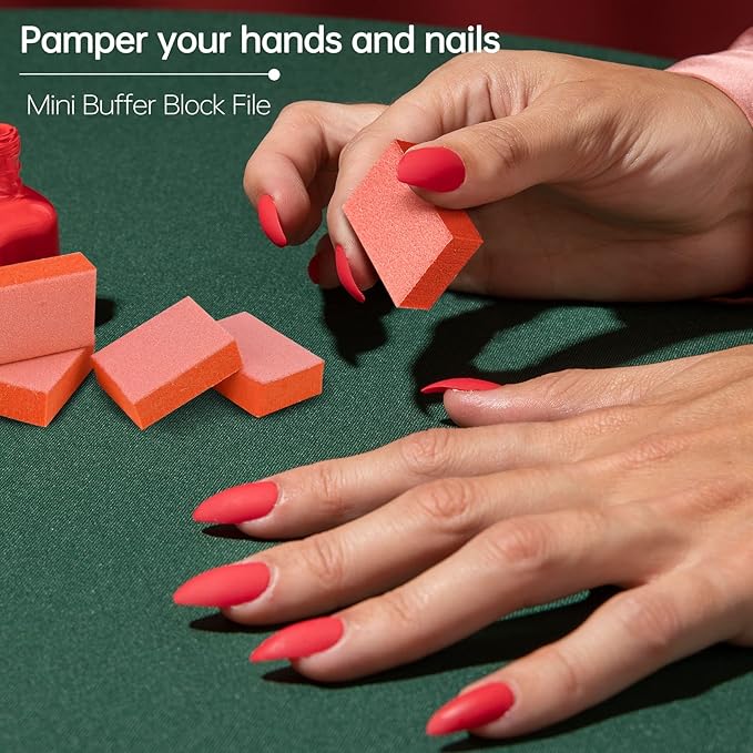 Maryton Mini Nail Buffer Blocks - 80/100 Grit Professional Salon Orange Buffers - Buff Nails Prior to Application of Gel Polish, Acrylic, 50 Count