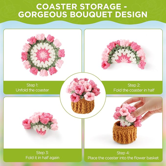 Crochet Flower Coasters, Handmade Bouquet Coasters - Image 3