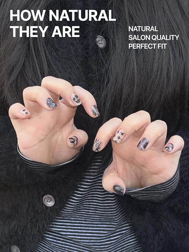 UUUUUU Semi Cured Gel Nail Strips | Salon-Quality | UV Free Gel Nail Wraps for Women | Easy Peel&Stick | Long-Lasting up to 14 Days | 28 Strips Set+File & Wipes | Gift-Ready(UGN102 Modern Museum)