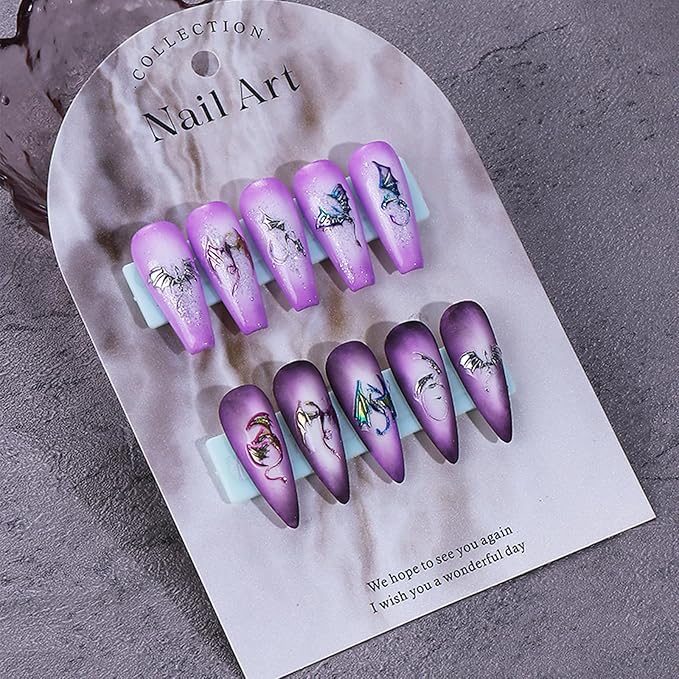 Halloween Bat Nail Art Stickers 5D Embossed Colorful Silver Bats Dragon Nail Decals Self-Adhesive Laser Gothic Dragons Nail Designs Manicure Sliders Halloween Nail Supplies for Women Nail Decor, 2PCS