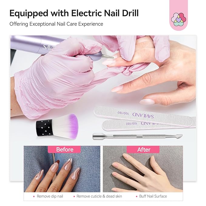 SAVILAND Advanced Dip Powder Nail Kit with Drill: 20 All Season Color Pink Nude Grey Dip Nails Powder Starter Kit with Essentials Liquid Set Dip Base Top Activator Brush Saver French Nail Art Women