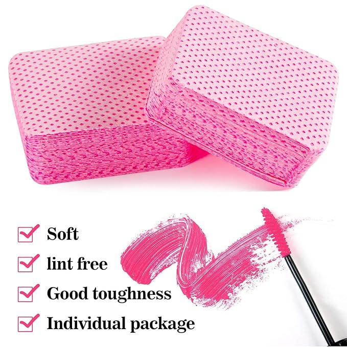 MAQIHAN 600 Lint Free Nail Wipes - Pink Nail Polish Remover Wipes Lint Free Nail Wipes Pads for Gel Nails No Lint Nail Glue Wipes Eyelash Extensions Toallitas Para Uñas Sin Pelusa Nail Supplies