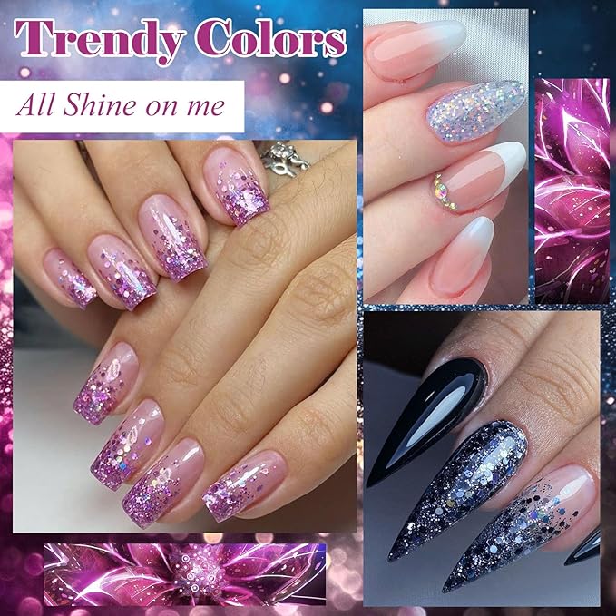 MEET ACROSS Poly Nail Gel 10Pcs Nail Extension Gel Set and Nail Extension Starter Kit for Beginners Nail Art DIY Home Gifts for Women (Glitter-2, 12pcs)
