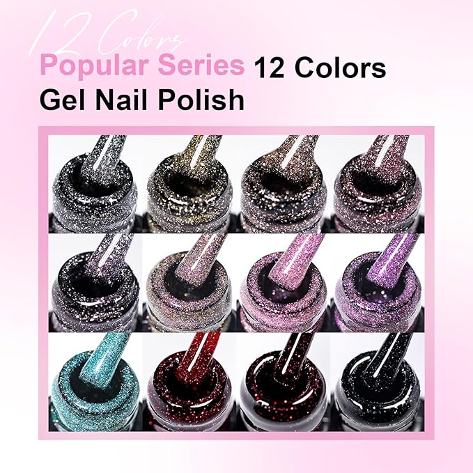 MEET ACROSS 12PCS Gel Nail Polish Set, 12 Colors Gel Nail Kit Art Design Soak Off UV LED,Nail Art Design Gifts for Women (SET-9, 12PCS)