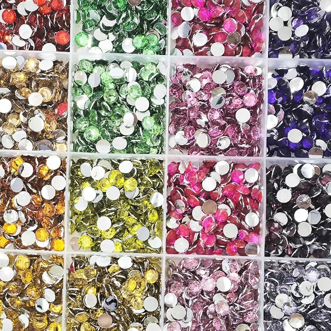6000Pcs Nail Art Rhinestones, BetterJonny 24 Colors 5mm Round Nail Flatback Rainbow Gems Set with Tweezers and Pencil AB Glitter Flat-Bottomed Rhinestone for Crafts Decoration and Jewelry Making…