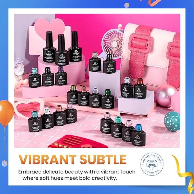 Beetles Gel Nail Polish Set, 23pcs Gel Polish Kit, 20 Colors Pink Green Blue Uv Gel Polish with Base Top Coat, All Season Manicure Tools for Beginners Nail Art Home Gift for Women