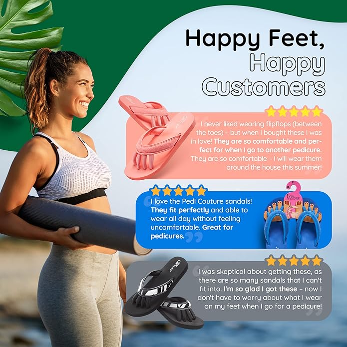 Pedi Couture Pedicure Sandals with Built In Toe Separators for Women - Comfortable Spa Style Flip Flops for Home, Salon, Yoga & Gym Use