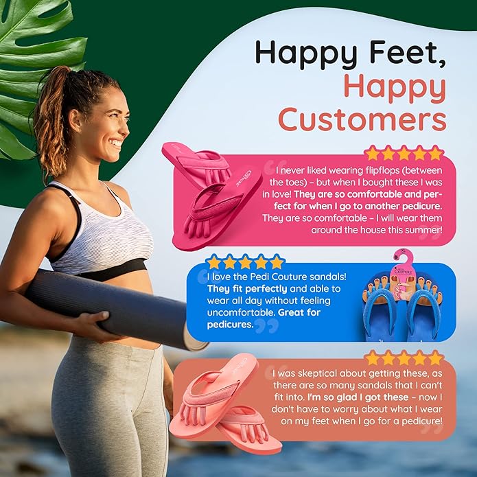 Pedi Couture Pedicure Sandals with Built In Toe Separators for Women - Comfortable Spa Style Flip Flops for Home, Salon, Yoga & Gym Use