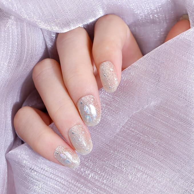 Semi Cured Gel Nail Strips-Salon Quality Semi-Cured Gel Press On Nails Stickers Quick DIY Nail Art Manicure Kits for Women at Home Works with Any UV/LED Lamps(Gilded Constellation）