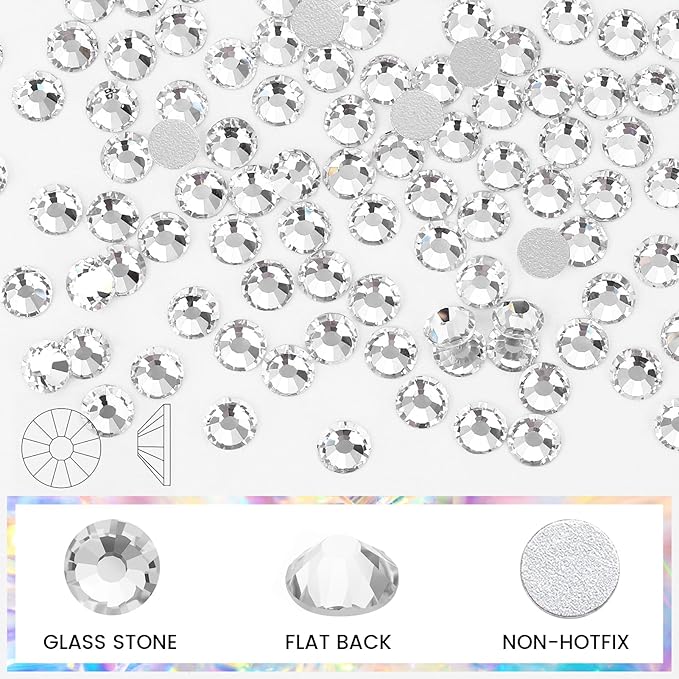 Novani Rhinestones 3000Pcs Flatback Crystal Round Loose Gemstones Glass Rhinestones for Crafts Makeup Nail Art Clothes Shoes DIY Decorations(SS8, 2.3-2.5mm,Crystal Clear)