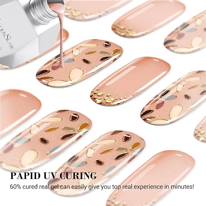 MelodySusie Semi Cured Gel Nail Strips (Brown Petals), Works with Nail Lamp, Salon Quality, Long Lasting, Easy to Apply and Remove, Includes 20Pcs, 2 Prep Pads, Nail File and Wooden Stick