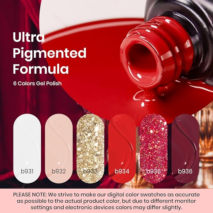Beetles Gel Nail Polish Set 6 Colors White Red Gold Glitter Nude Brown Gel Polish Long Lasting Soak Off UV LED Nail Art Gifts for Women Romantic Sentiment