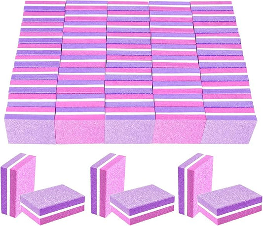 50 Pcs Sponge Nail Buffers,100/180 Grit Mini Nail Files,Mini Buffer Block Nail File for Acrylic & Natural Nails,Double-Sided Buffing Blocks for Manicure & Pedicure,Salon & Home Use(Pink-Purple)