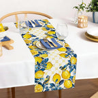 Summer Lemon Bird Table Runner Spring Blue Flowers Burlap Table Runners - Image 8