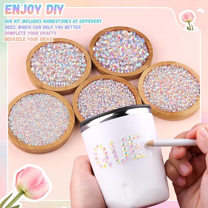 25000Pcs Resin Rhinestones with B7000 Jewelry Glue for Crafting, Transparent AB 2-6mm Non Hotfix Flatback Gems, Bedazzling Crystal for DIY Crafts Clothing Tumblers Mugs Shoes Fabric Decor Nail Art