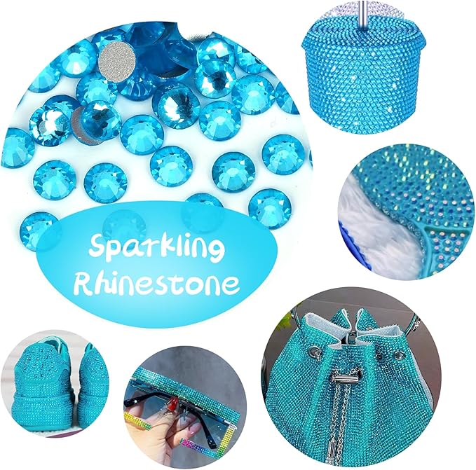 10000PCS Aquamarine Rhinestones Bulk, Flat Back Crystal Glass Stone Round Gems,SS20, 4.6-4.8mm