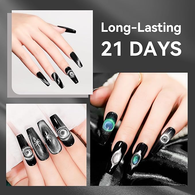 Cat Eye Gel Nail Polish Silver 12ML 9D Chameleon Cateye Magnetic Nail Polish Gel Holographic Cat Eye with Magnet Stick Varnish Soak off Manicure Set 1PC
