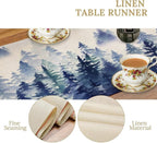 Watercolor Blue Pine Trees Table Runner, Forest Woodland Tabletop Scarf Home - Image 5