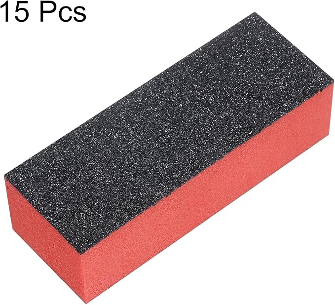 HARFINGTON 15pcs Nail Buffer Blocks 60/80/80 3 Sided Grit Nail Sanding Buffing File Block Manicure Tools for Acrylic Nail Shine Polishing Buffer, Red Orange