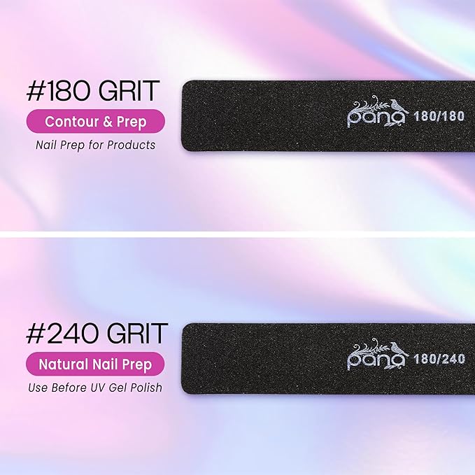 10PCS Jumbo Size PANA Professional Double Sided Nail Files - Black, 100/180 Grit - Emery Board Nail Buffering File Manicure Pedicure Nail Polisher Washable