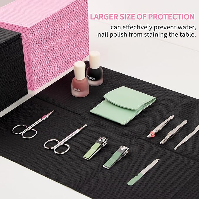 240pcs Disposable Nail Mats Foldable Nail Paper Towels, Table Acrylic Nail Practice Sheet, 3 Ply Waterproof Clean Nail Table Practice Mat for Salon Manicure Tattoo,Nail Art Accessories 13"x18" (Black)