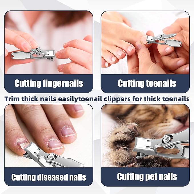 German Nail Clippers for Men Women,Anti-Splashing Design Ultra Sharp Stainless Steel Nail Clippers with Catcher for Thick Nails,Nail Clippers Set with Nail File for Men, Women & Seniors