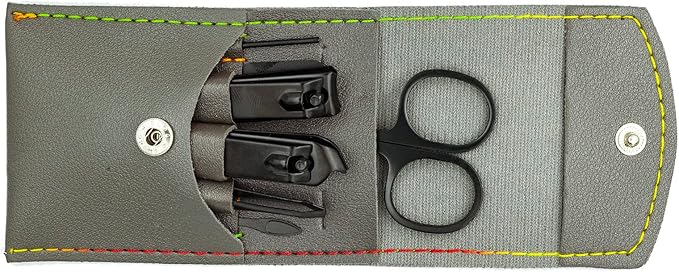 Nail Clipper Set, 7PCS Manicure Set Fingernail Clippers Kit Black Stainless Steel Pedicure and Manicure Kit with Grey PU Leather Case