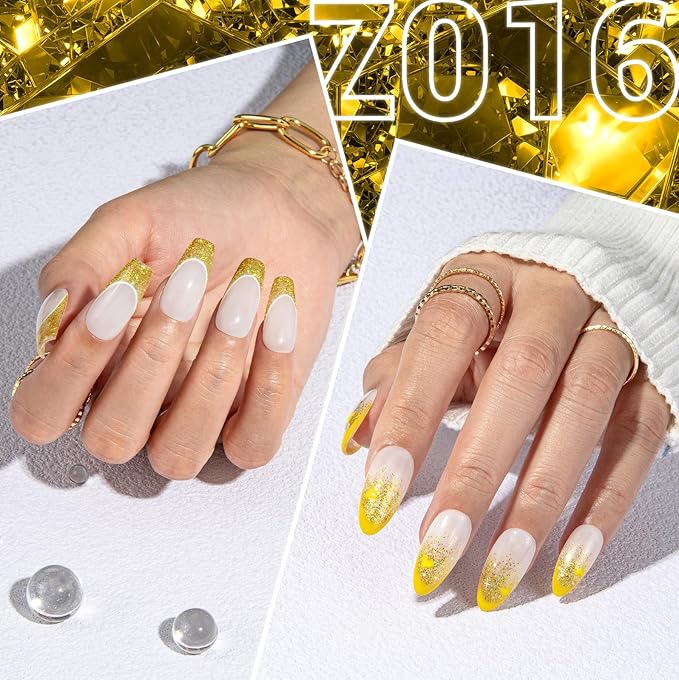 MelodySusie Gold Glitter Gel Nail Polish,0.5 Fl Oz Soak Off UV LED Sparkle Yellow Gold Gel Polish Christmas Gift for Women Nail Art Manicure Salon DIY Nail Design Decoration at Home-z016