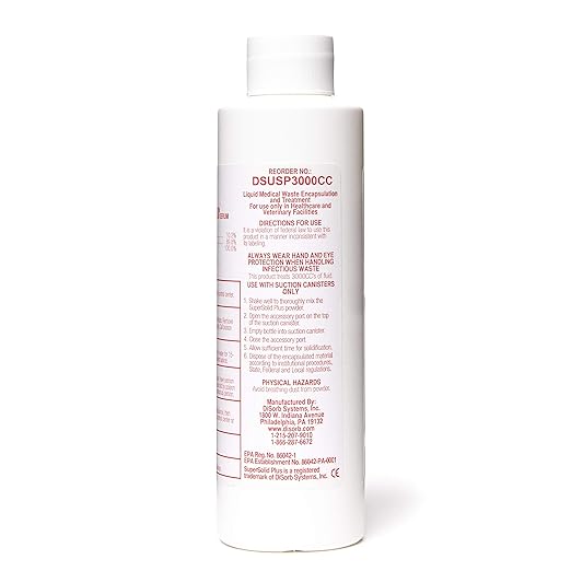 DiSorb Suction Canister Sterilizer Absorbent Powder - Absorbs Bodily Fluids & Blood - For Hospitals, Health Care Facilities, Veterinary Clinics - EPA Approved Solidifier - 3000cc -100 Bottles Per Case
