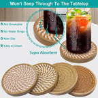 Eykao 5 Pack Coasters for Drinks Absorbent, 4.3 inches Cork Coasters for Coffee - Image 2