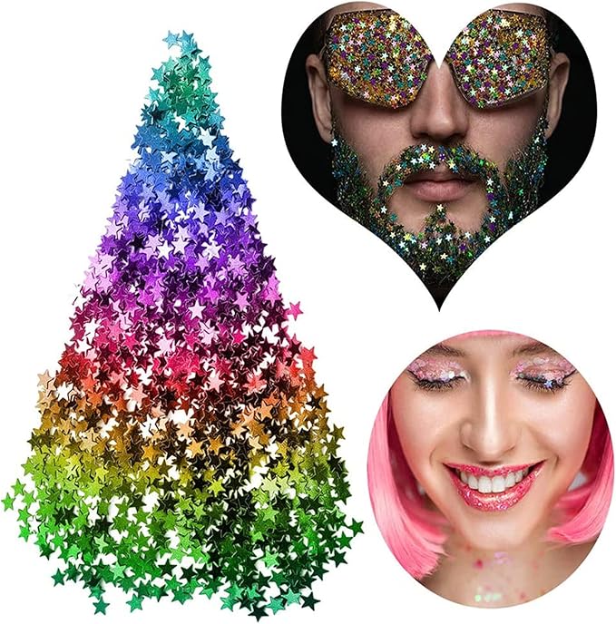 12 Colors Stars Nail Art Stickers Star Nail Glitter Sequins 3D Nail Art Decor Holographic Stars Shape Flakes Nail Design for Women Manicure Tips DIY Nail Charms Decorations Acrylic Nails Supply Kit