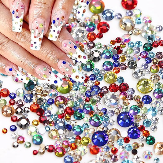1440Pcs Colorful Rhinestones Charms for Nail Art - 3D Flatback Gems, Sparkling Diamonds, Jewels, Kawaii Supplies, Exquisite Jewelry for Decorations, DIY Acrylic Kit