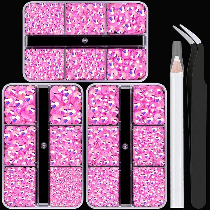 Resin Rhinestones Crafting, 2/3/4/5/6mm Flatback Jelly Rhinestones, 3 Box Pink AB Non Hotfix Crystal Gems for Bedazzling Crafts Mugs Tumblers Clothes Makeup Nail