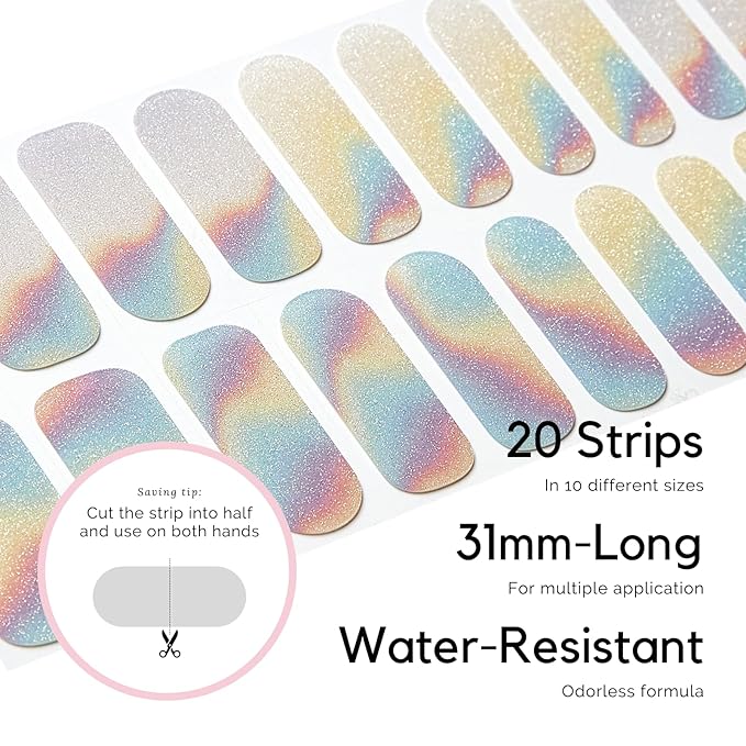 NAILOG Semi Cured Gel Nail Strips - 20 Pcs Gel Nail Stickers | Buy 2 Get 1 UV Lamp | Misty Glow