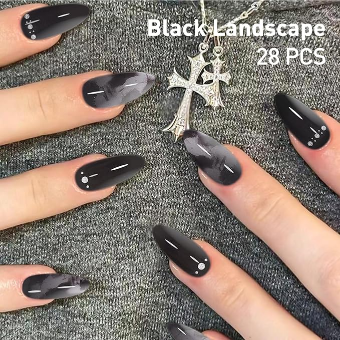 Semi Cured Gel Nail Strips | 28 pcs Gel Nails Strips Halloween Work with Any UV Lamps, Long Lasting UV Nail Stickers for Women DIY Nails Wraps(Black Spider)